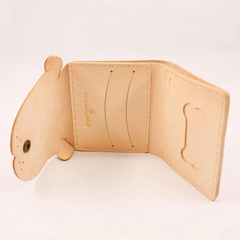 HANDMADE LEATHER Women Cute Dog Trifold Short Small WALLET PERSONALIZED MONOGRAMMED GIFT CUSTOM Card Holder Small Wallet