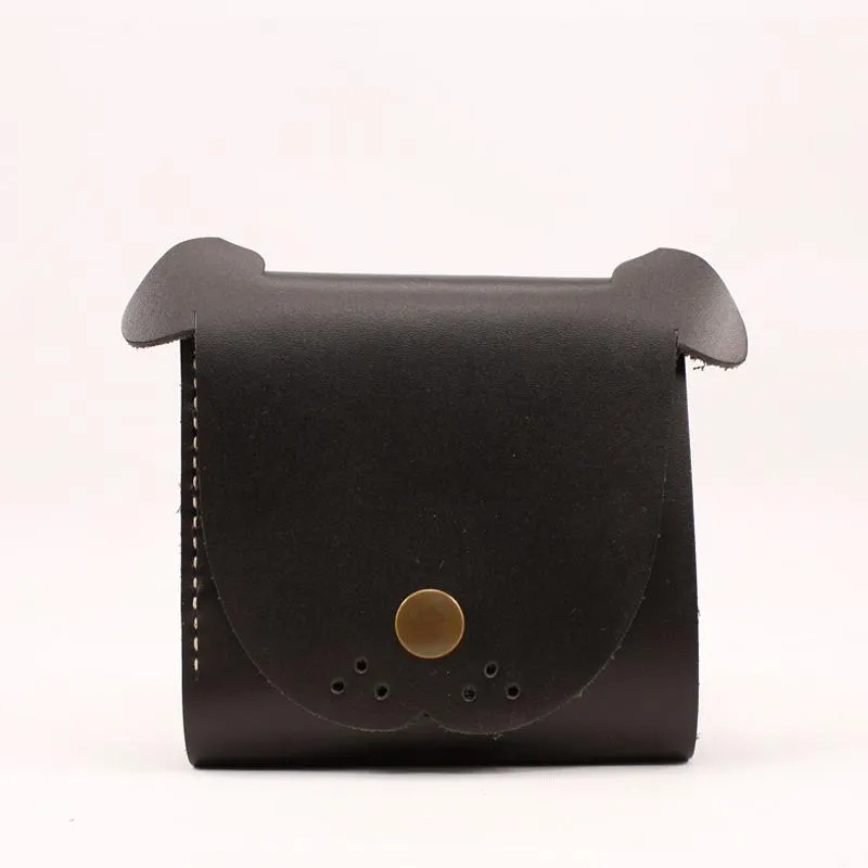 HANDMADE LEATHER Women Cute Dog Trifold Short Small WALLET PERSONALIZED MONOGRAMMED GIFT CUSTOM Card Holder Small Wallet