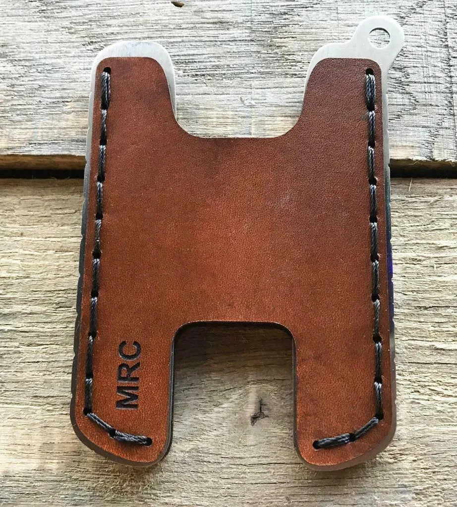 Hawk Two Minimalist Men's Women's Brown Veg Tan Leather Stainless Steel Wallet