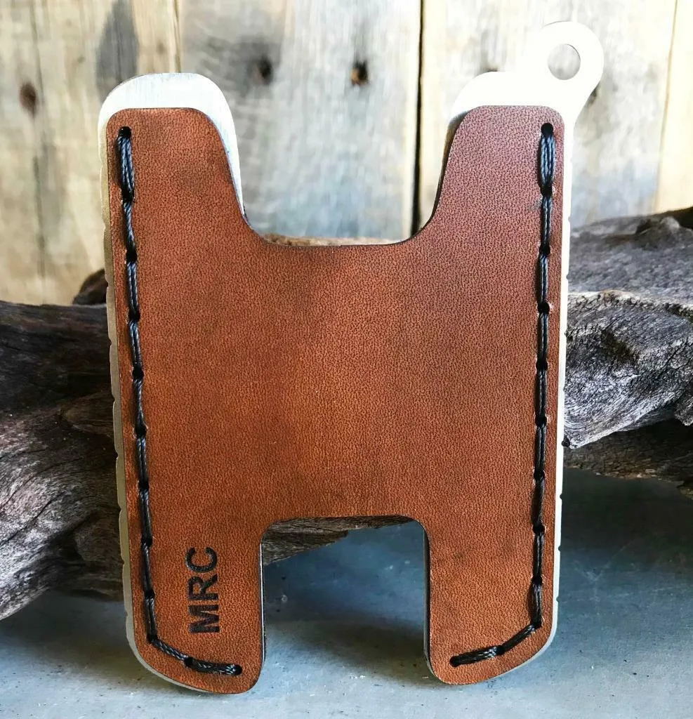 Hawk Two Minimalist Men's Women's Brown Veg Tan Leather Stainless Steel Wallet