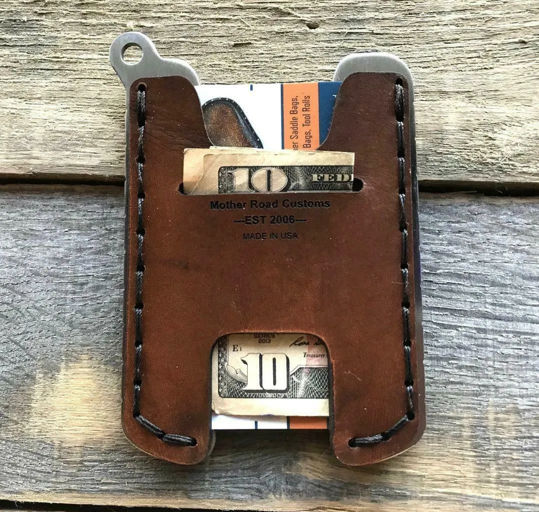 Hawk Two Minimalist Men's Women's Gel Tan Gator Leather Stainless Steel Wallet
