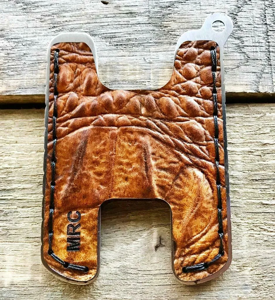Hawk Two Minimalist Men's Women's Gel Tan Gator Leather Stainless Steel Wallet