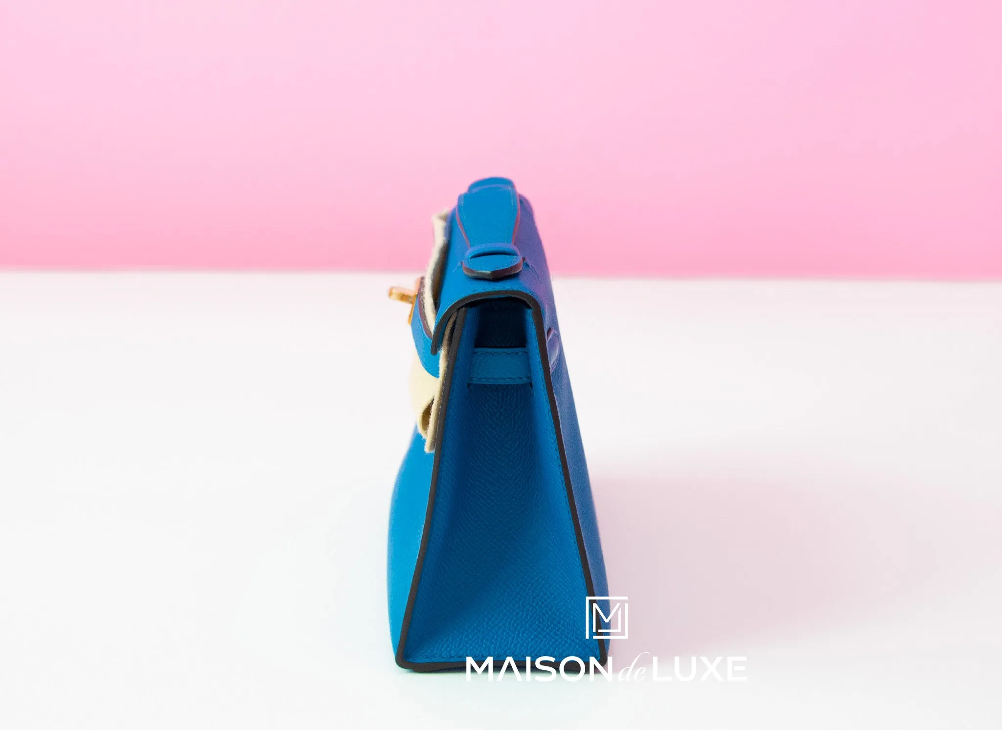 Hermes Blue Izmir GHW Epsom Mini Kelly Pochette Clutch