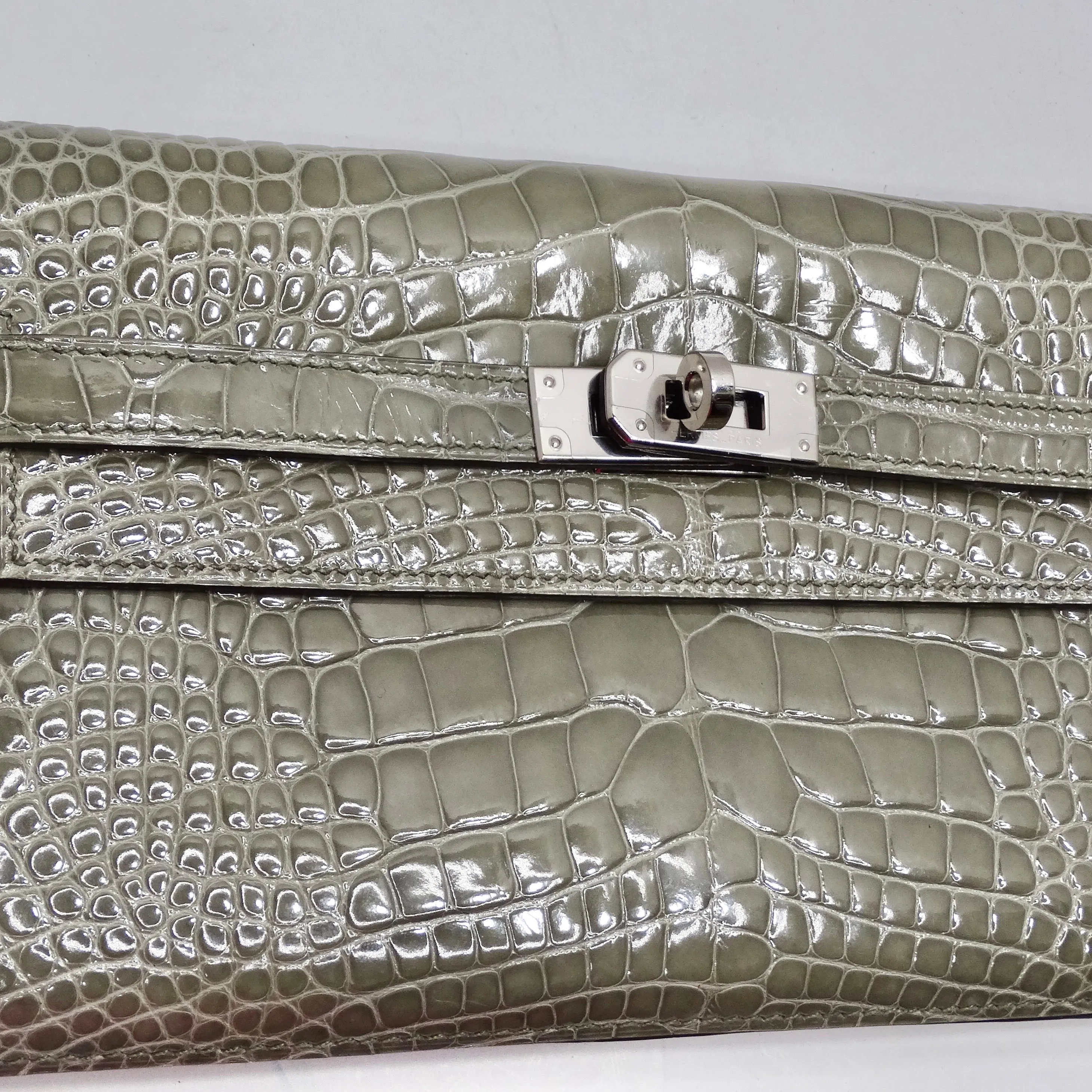 Hermes Kelly Long Wallet Coveted Gris Tourterelle Alligator Palladium