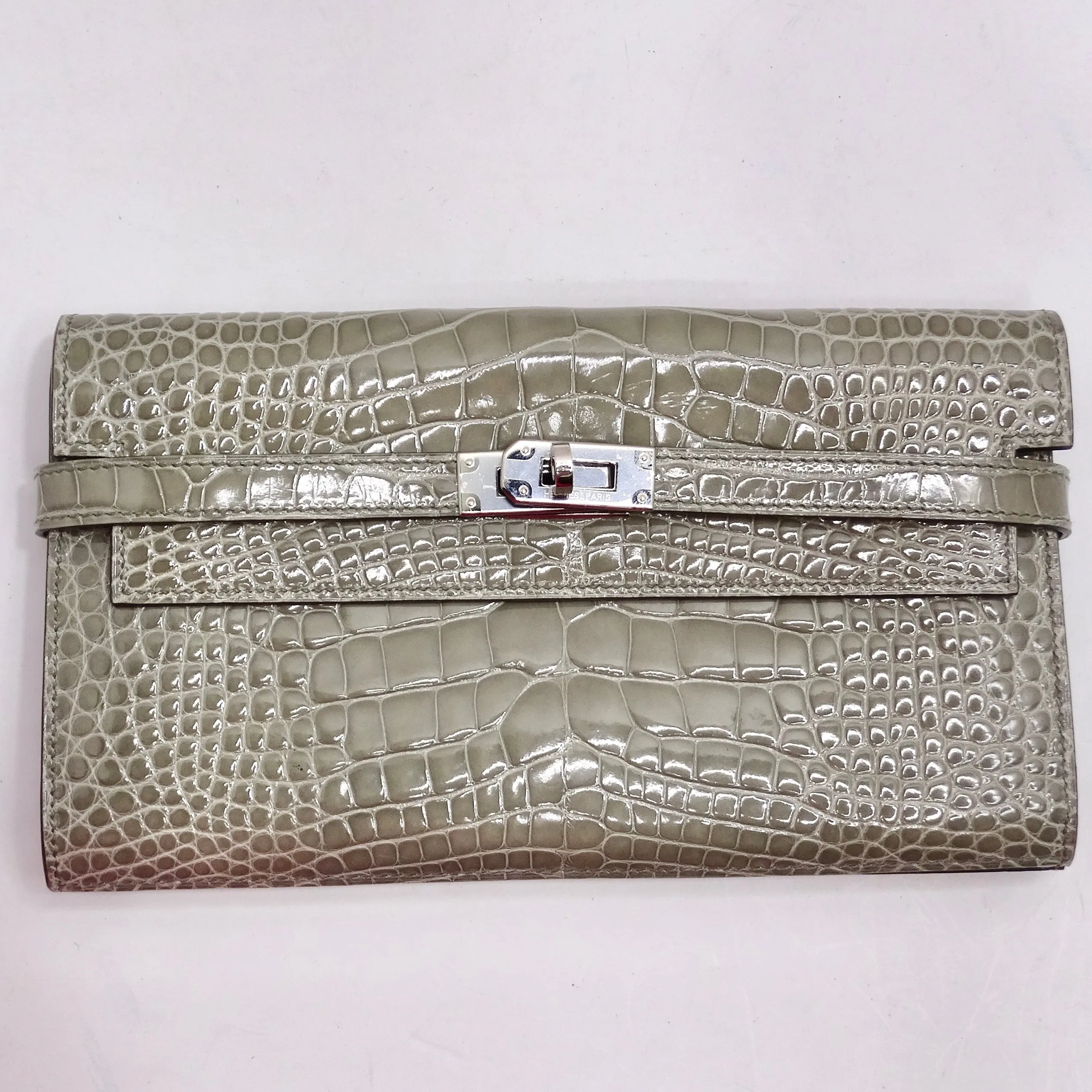 Hermes Kelly Long Wallet Coveted Gris Tourterelle Alligator Palladium