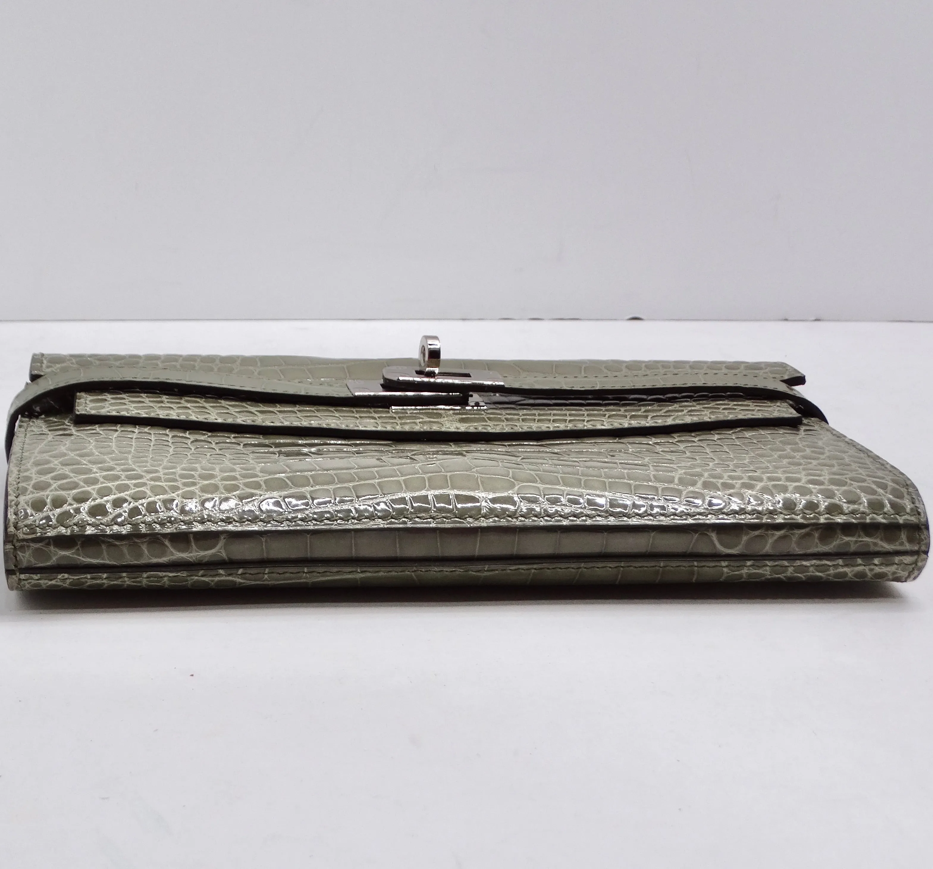 Hermes Kelly Long Wallet Coveted Gris Tourterelle Alligator Palladium