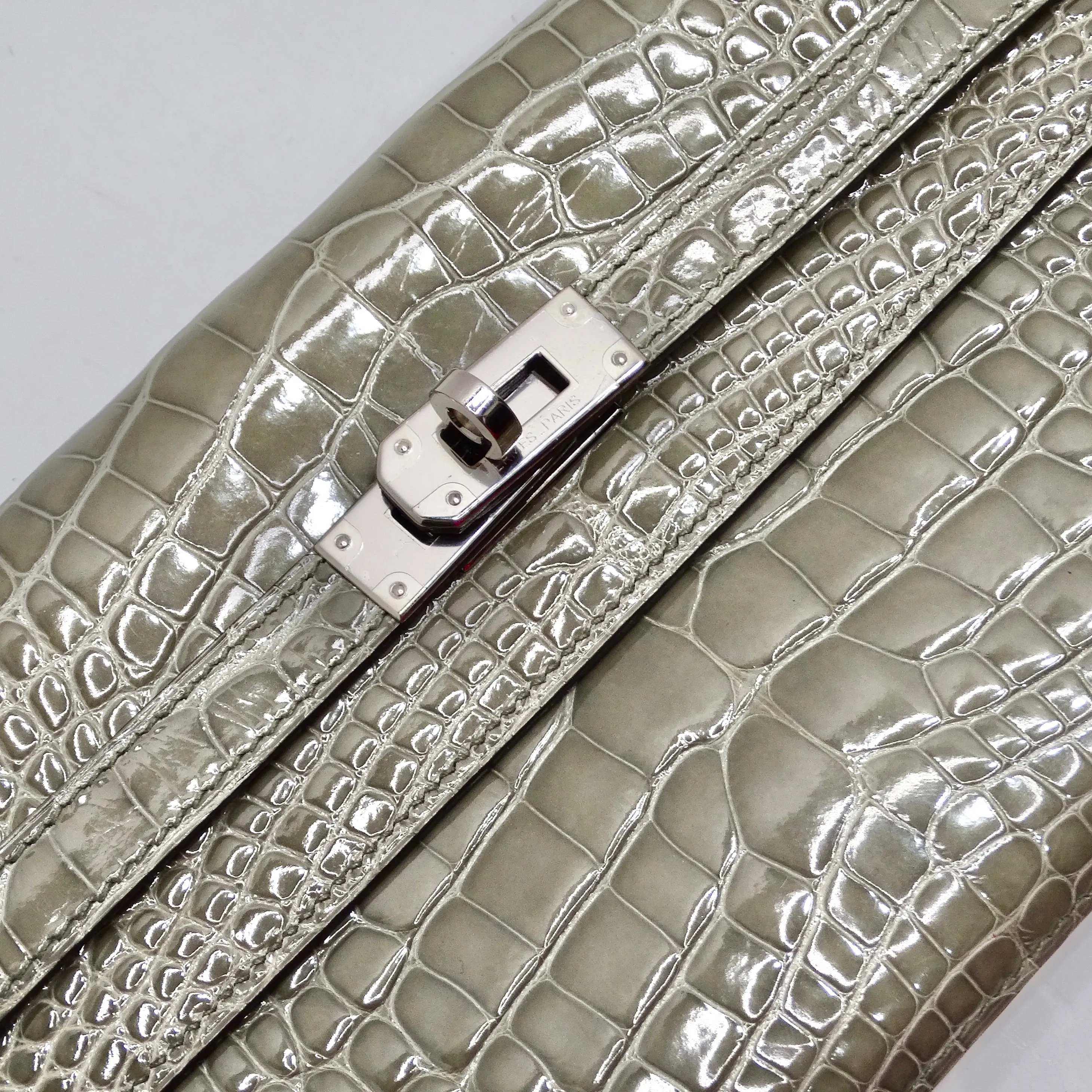 Hermes Kelly Long Wallet Coveted Gris Tourterelle Alligator Palladium