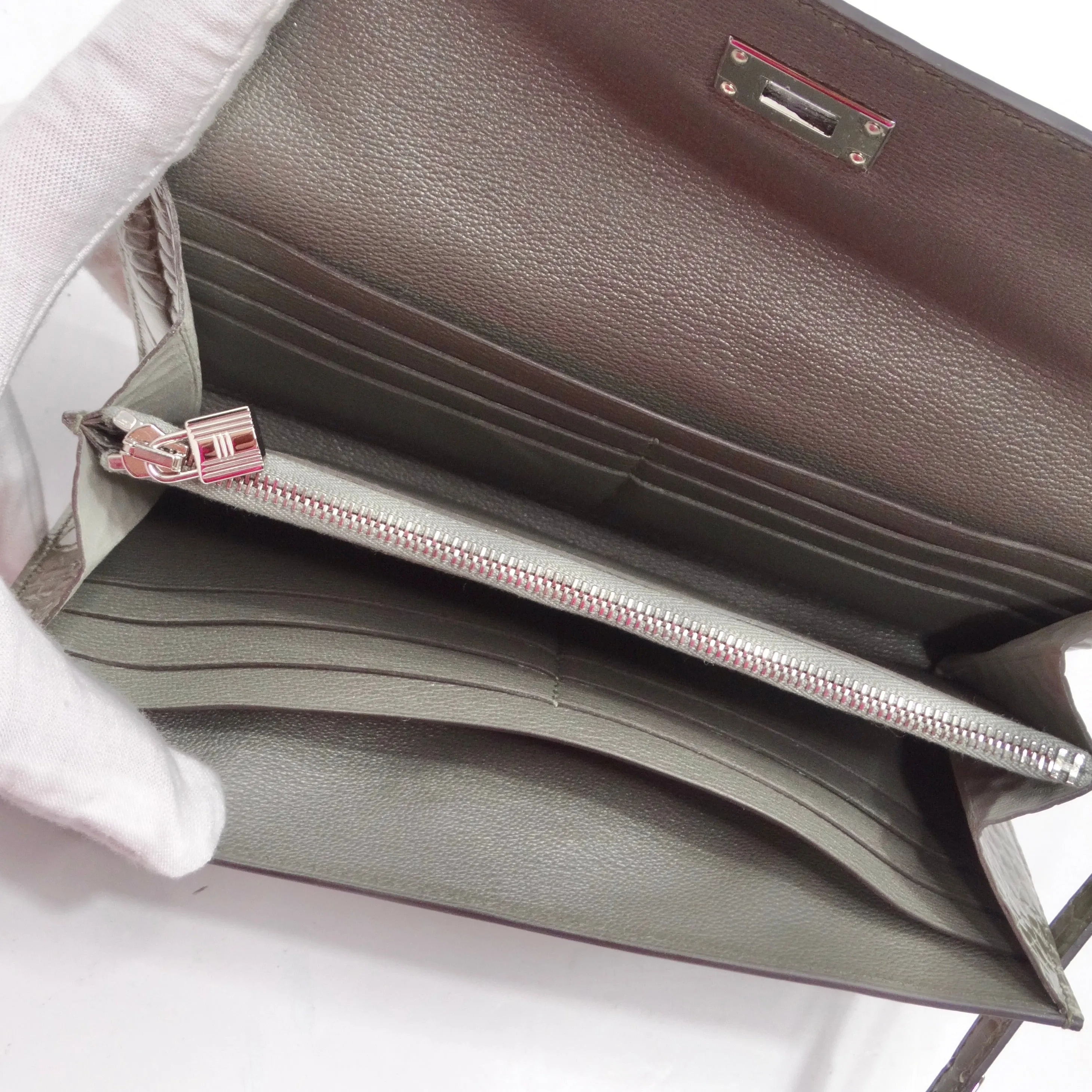 Hermes Kelly Long Wallet Coveted Gris Tourterelle Alligator Palladium