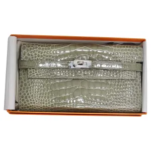 Hermes Kelly Long Wallet Coveted Gris Tourterelle Alligator Palladium