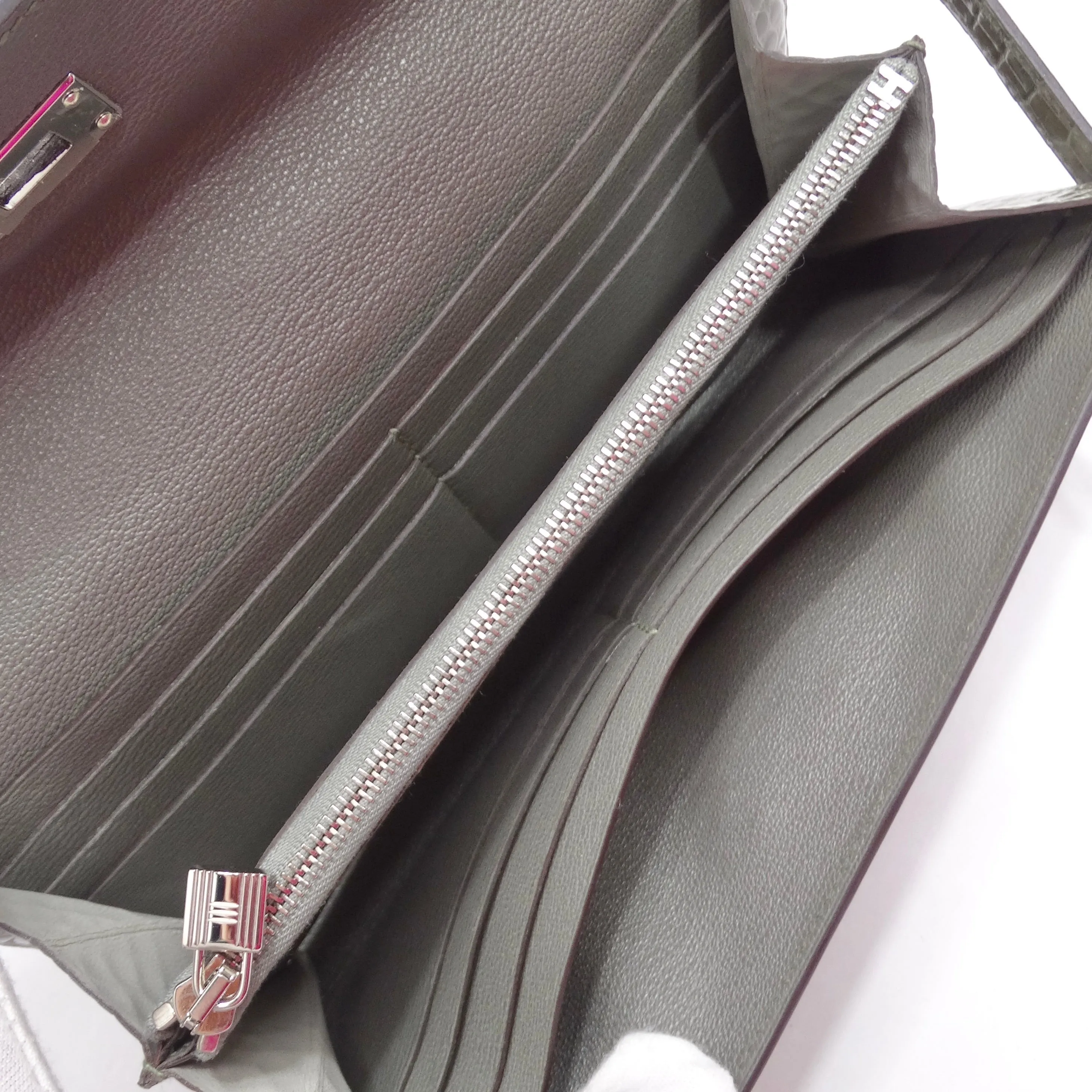 Hermes Kelly Long Wallet Coveted Gris Tourterelle Alligator Palladium
