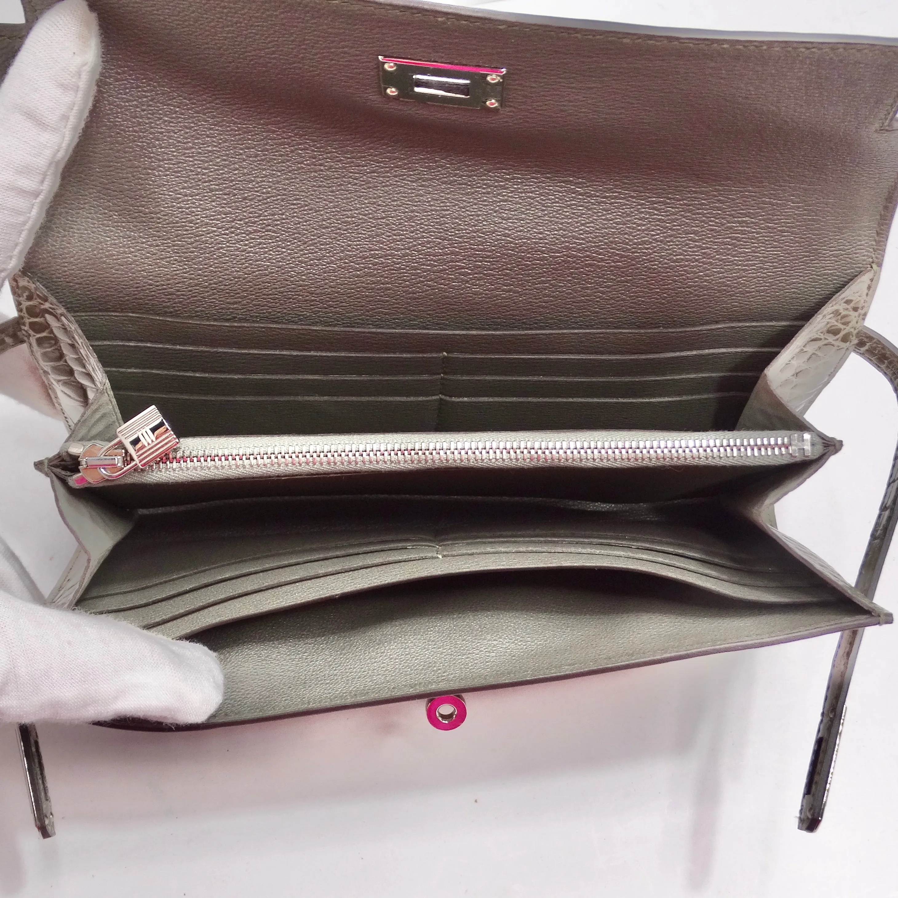 Hermes Kelly Long Wallet Coveted Gris Tourterelle Alligator Palladium