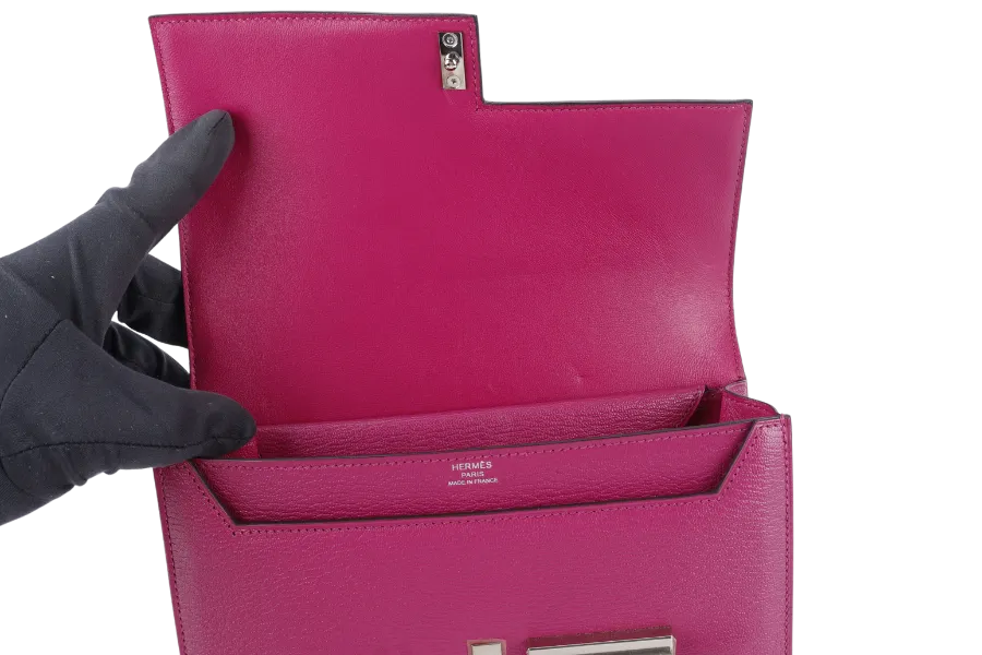 HERMES VERROU CLUTCH ROSE POUPRE CHEVRE MYSORE LEATHER SILVER HARDWARE STAMP C (2018) WITH DUST COVER