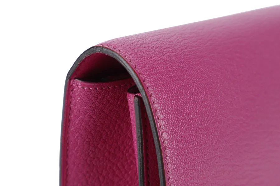 HERMES VERROU CLUTCH ROSE POUPRE CHEVRE MYSORE LEATHER SILVER HARDWARE STAMP C (2018) WITH DUST COVER