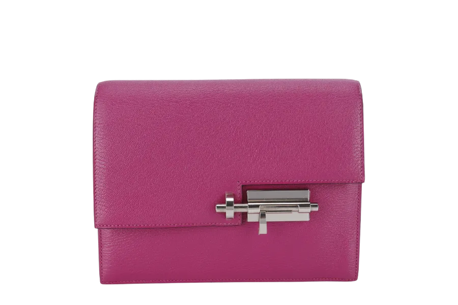 HERMES VERROU CLUTCH ROSE POUPRE CHEVRE MYSORE LEATHER SILVER HARDWARE STAMP C (2018) WITH DUST COVER