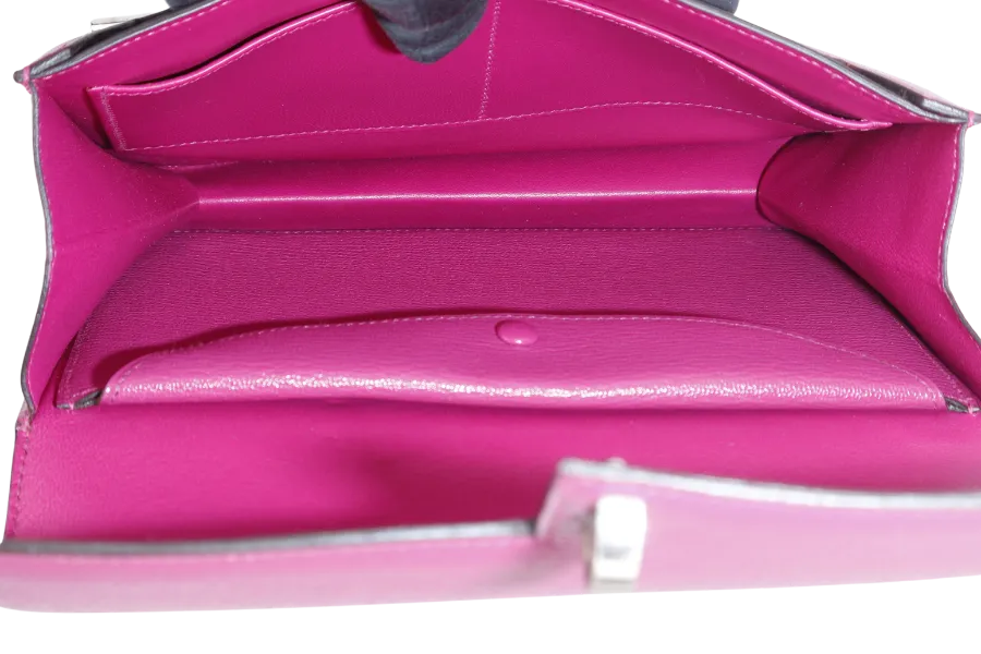 HERMES VERROU CLUTCH ROSE POUPRE CHEVRE MYSORE LEATHER SILVER HARDWARE STAMP C (2018) WITH DUST COVER