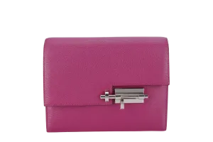 HERMES VERROU CLUTCH ROSE POUPRE CHEVRE MYSORE LEATHER SILVER HARDWARE STAMP C (2018) WITH DUST COVER