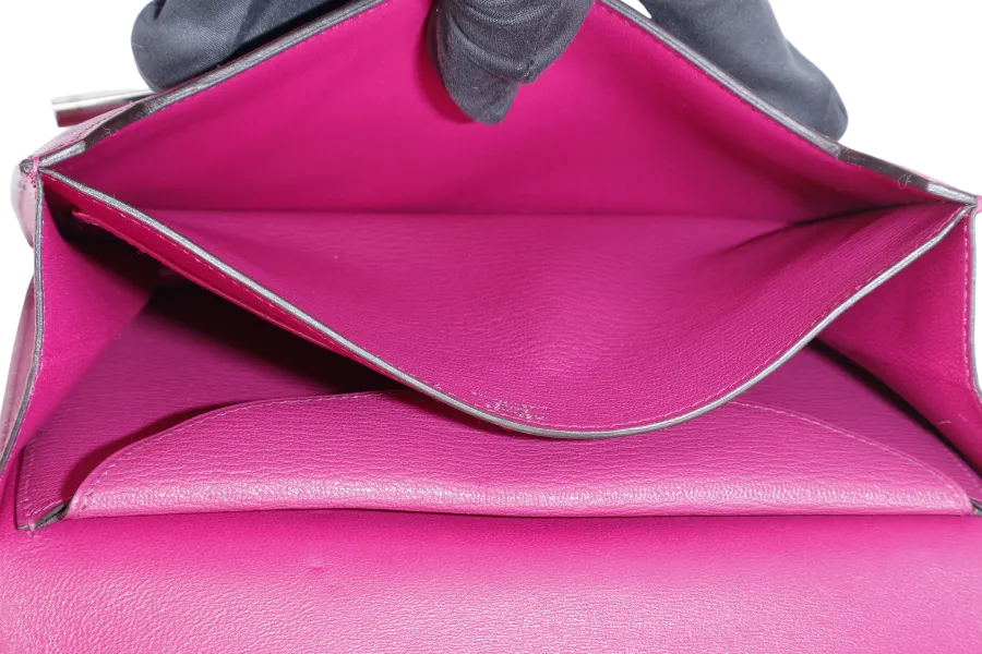 HERMES VERROU CLUTCH ROSE POUPRE CHEVRE MYSORE LEATHER SILVER HARDWARE STAMP C (2018) WITH DUST COVER