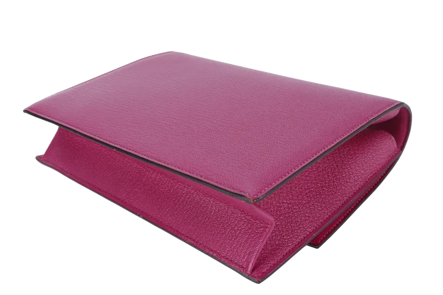 HERMES VERROU CLUTCH ROSE POUPRE CHEVRE MYSORE LEATHER SILVER HARDWARE STAMP C (2018) WITH DUST COVER