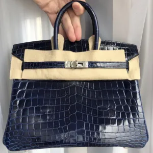 Hermès Birkin 25 Bleu Saphir Crocodile Niloticus Lisse Palladium Hardware PHW