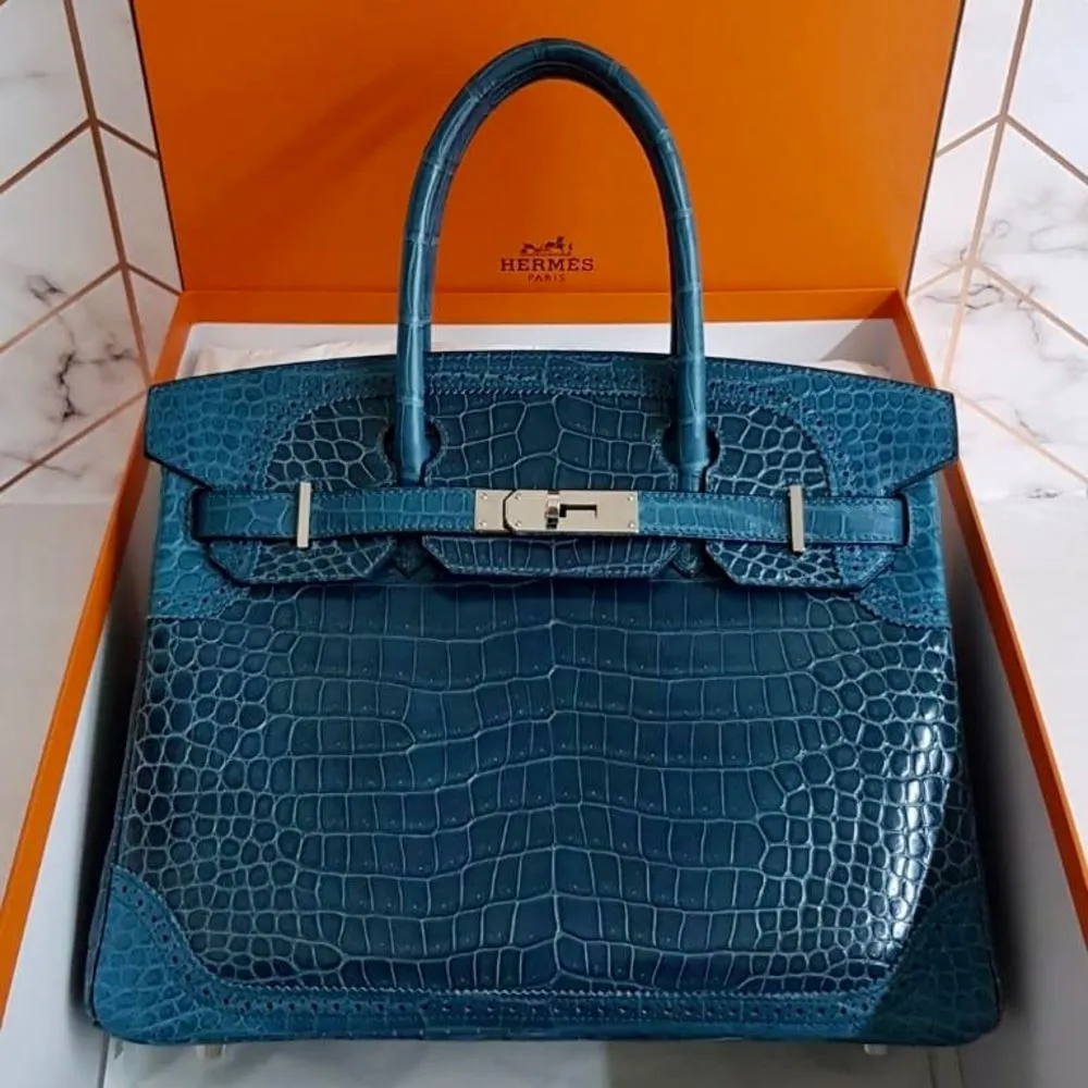 Hermès Birkin Limited Edition 30 Colvert Ghillies Crocodile Porosus Lisse Palladium Hardware PHW
