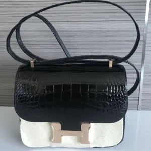 Hermès Constance 18 Noir (Black) Alligator Mississippi Lisse Rose Gold Hardware RGHW