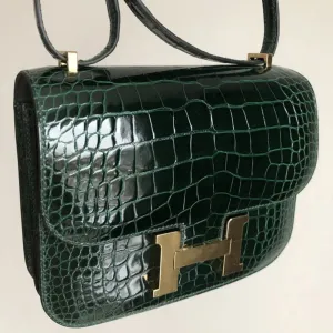 Hermès Constance 18 Vert Fonce Alligator Mississippi Lisse Gold Hardware GHW