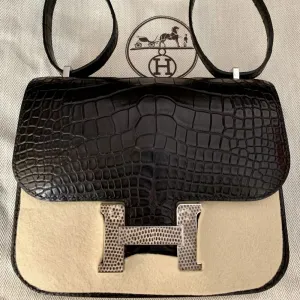 Hermès Constance Limited Edition 18 Noir (Black)/Ombre Alligator Mississippi Matte Enamel Hardware ENA