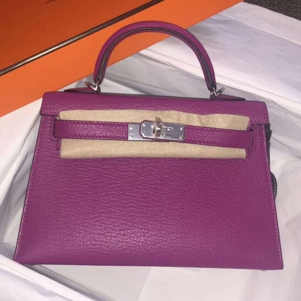 Hermès Kelly 20 Rose Pourpre Sellier Chevre Mysore Palladium Hardware PHW