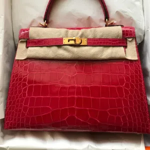 Hermès Kelly 25 Braise Sellier Alligator Mississippi Lisse Gold Hardware GHW