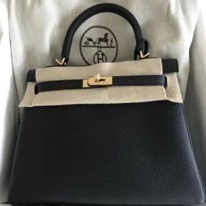 Hermès Kelly 25 Noir (Black) Togo Gold Hardware GHW