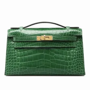 Hermès Kelly Pochette Cactus Alligator Mississippi Lisse Gold Hardware GHW