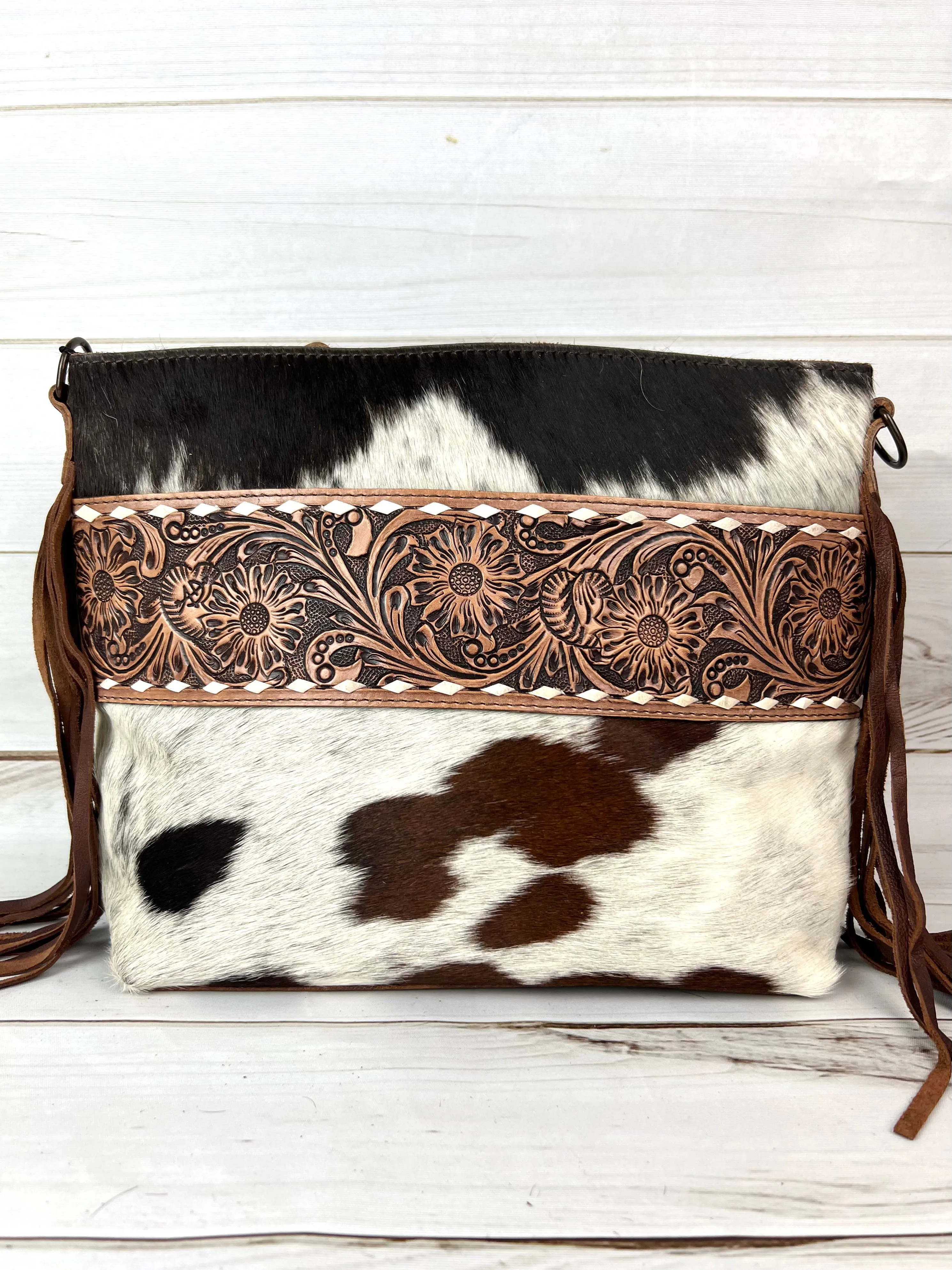 Hide Tooled Leather Band Crossbody Bag