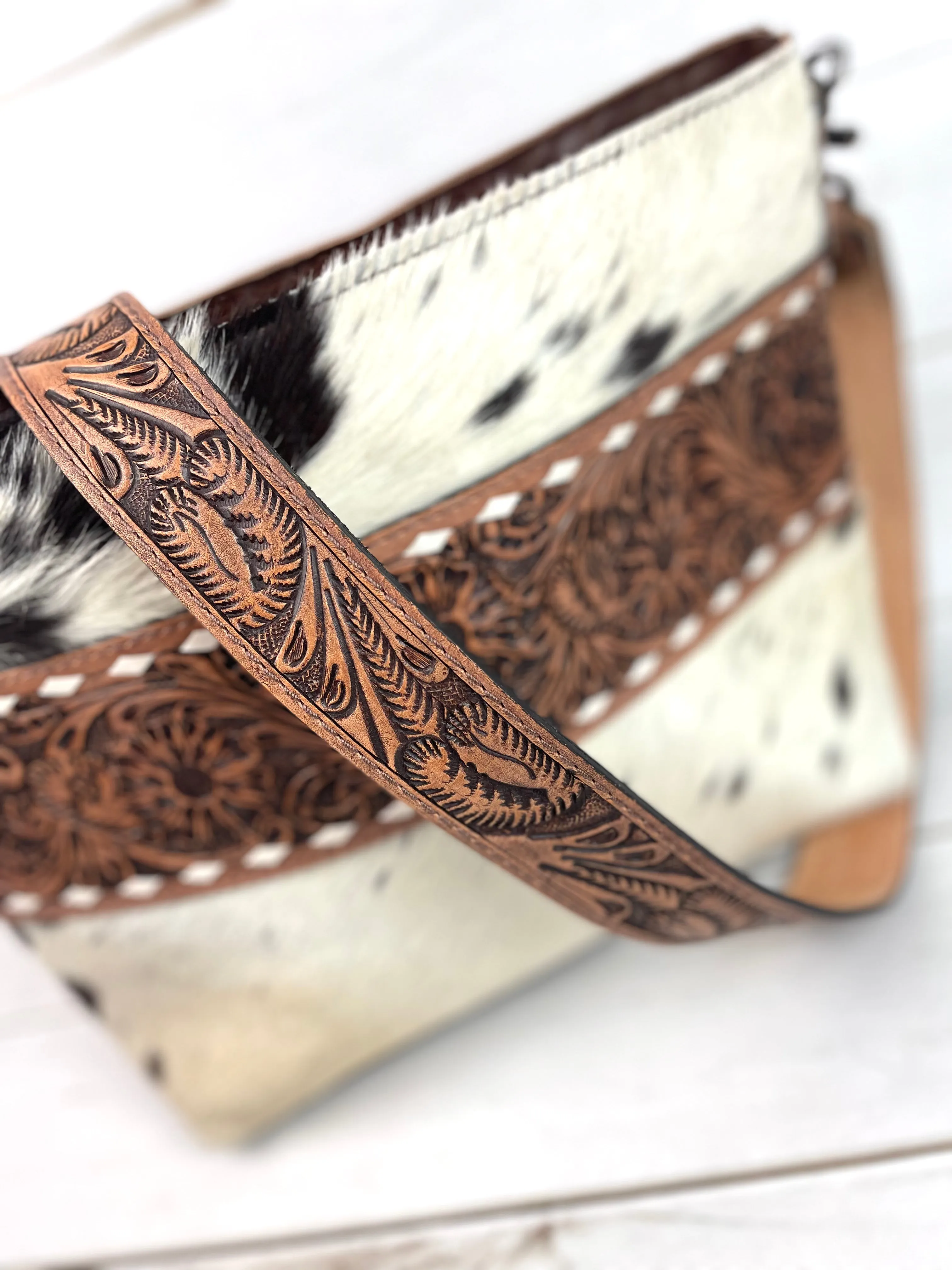 Hide Tooled Leather Band Crossbody Bag