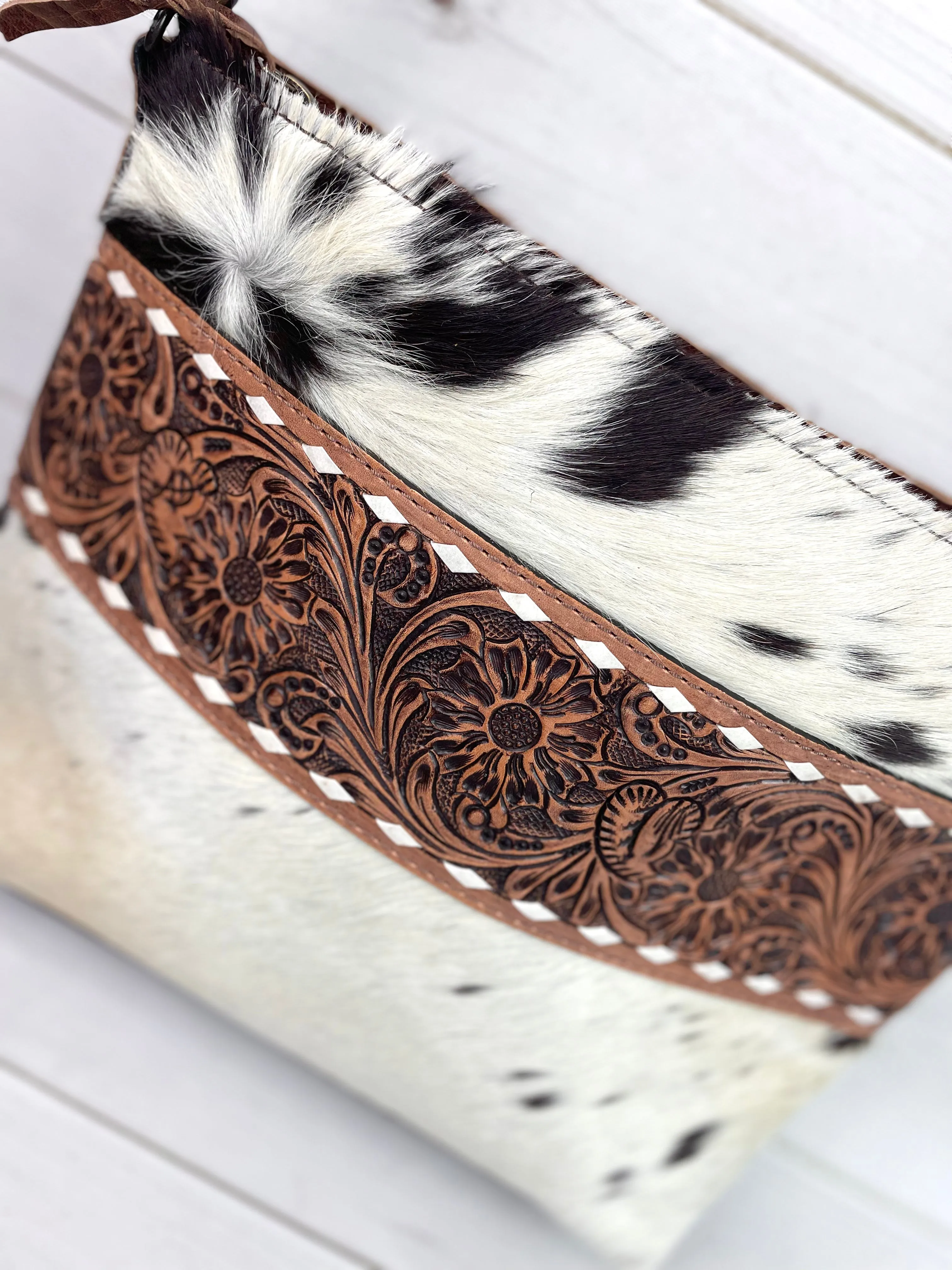 Hide Tooled Leather Band Crossbody Bag