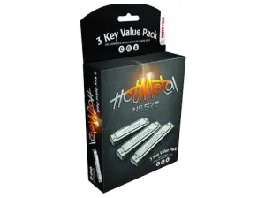 Hohner 572 'Hot Metal' Diatonic Harmonica 3-Pack Set