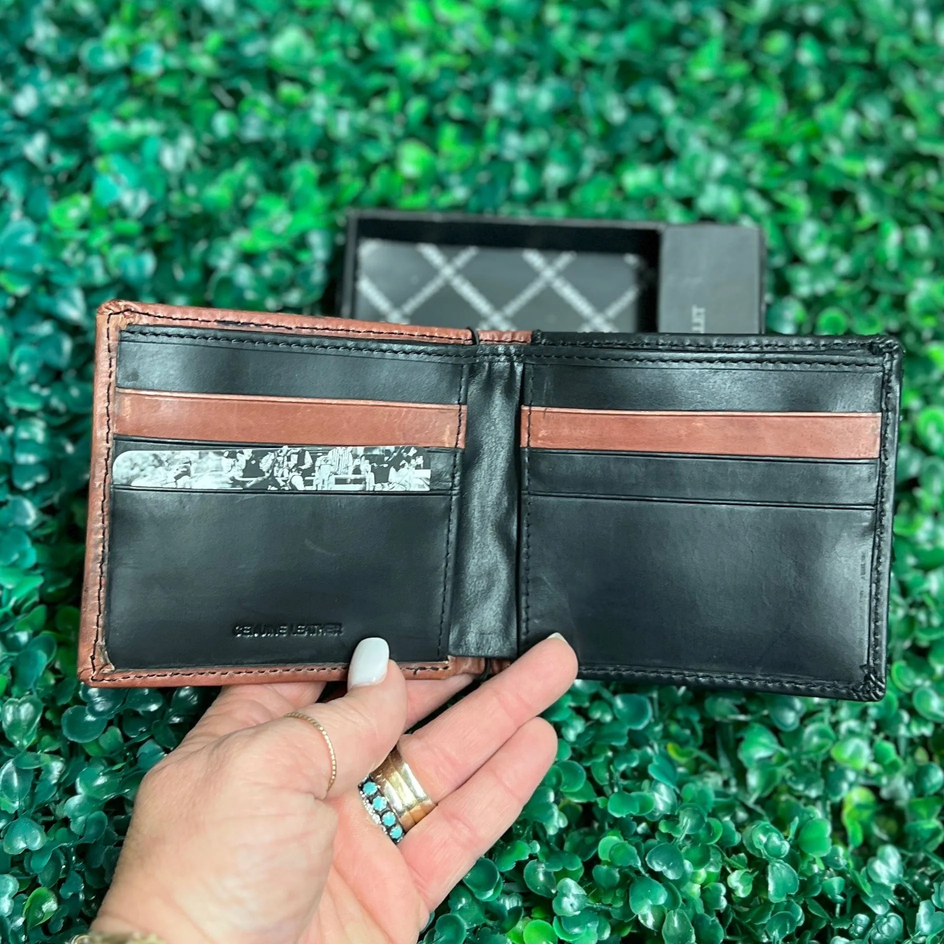 HOOEY  "NEON MOON" BIFOLD ROUGHY WALLET BLACK/BROWN W/TURQUOISE AZTEC