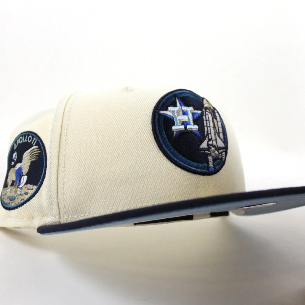 Houston Astros Apollo 11 New Era 59Fifty Fitted Hat (Glow in the Dark CHROME WHITE NIGHT SHIFT NAVY SKY BLUE Under Brim)