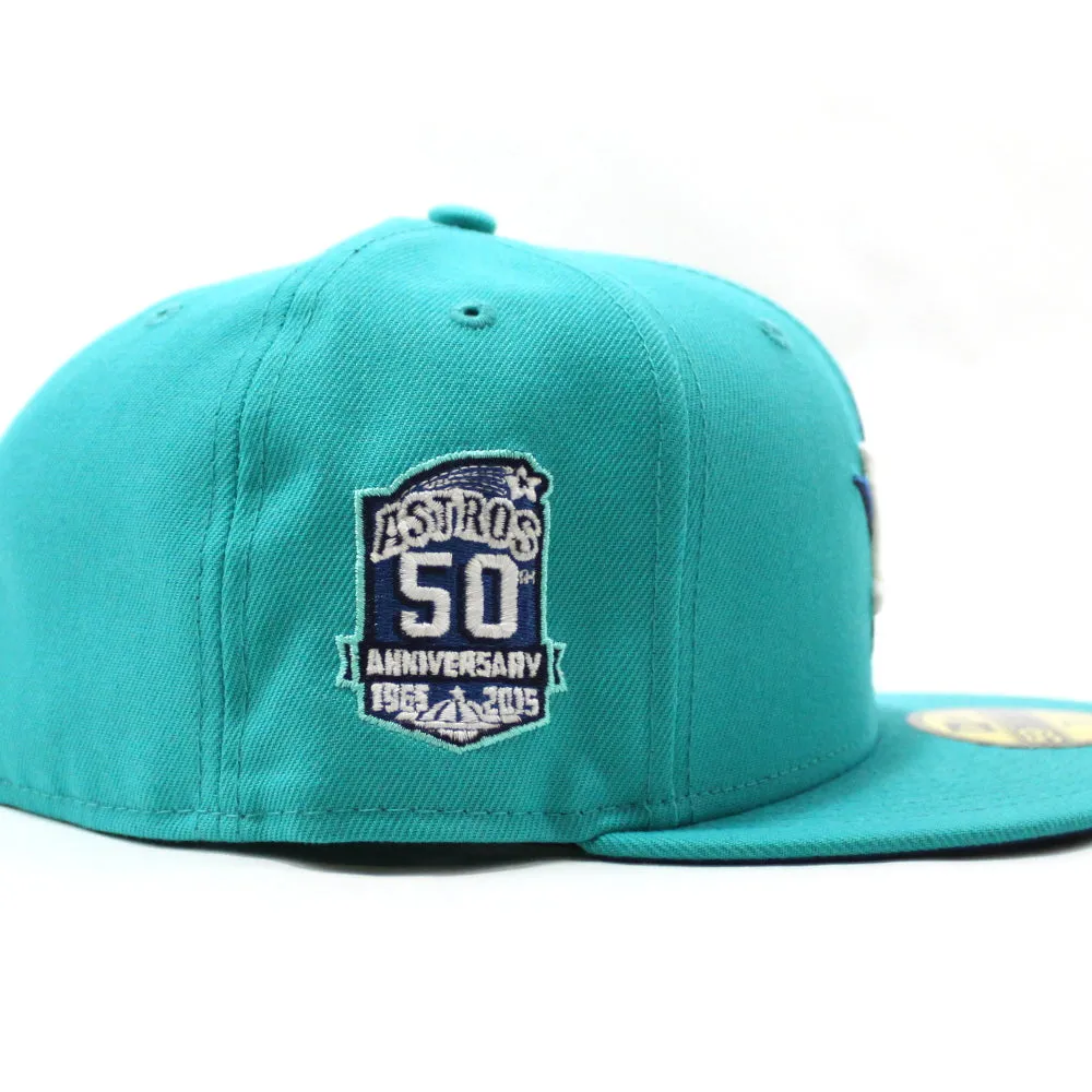 Houston Astros Cooperstown 50th Anniversary New Era 59Fifty Fitted Hat (GITD Teal Blue Under Brim)