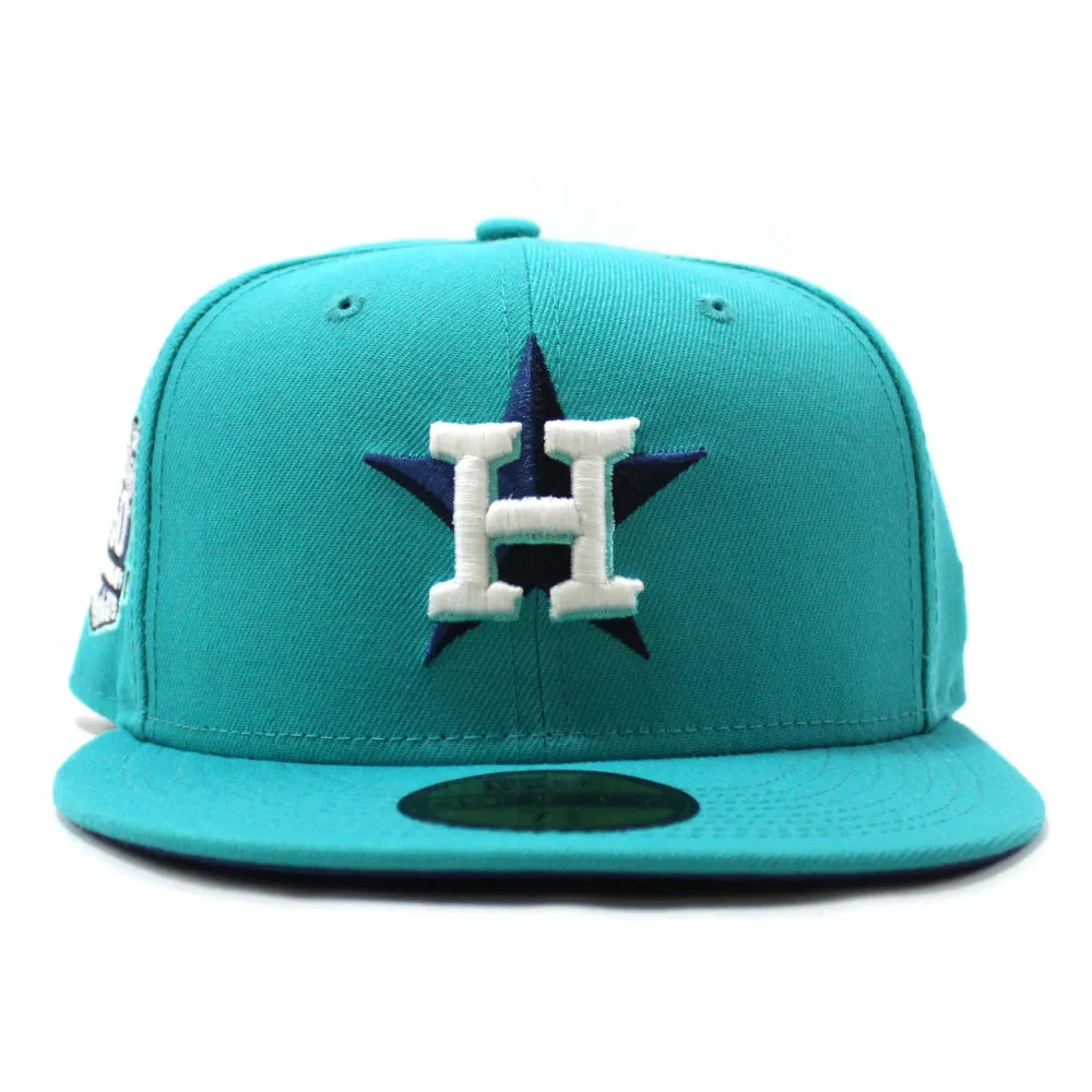 Houston Astros Cooperstown 50th Anniversary New Era 59Fifty Fitted Hat (GITD Teal Blue Under Brim)