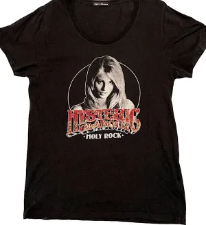 Hysteric Glamour Japan. Black “Hysteric Glamour Holy Rock” Sequined Logo Short Sleeve Tee