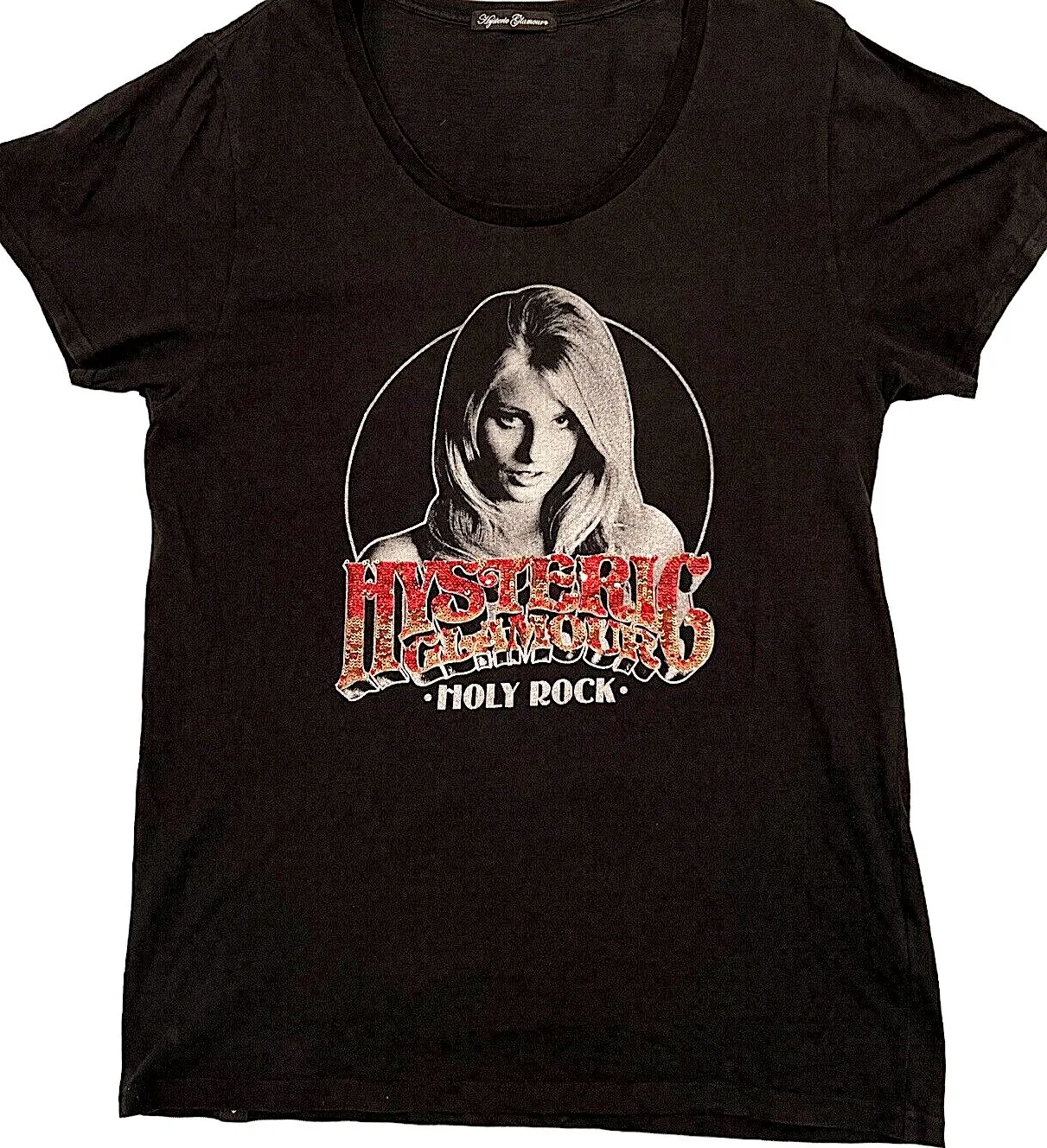 Hysteric Glamour Japan. Black “Hysteric Glamour Holy Rock” Sequined Logo Short Sleeve Tee