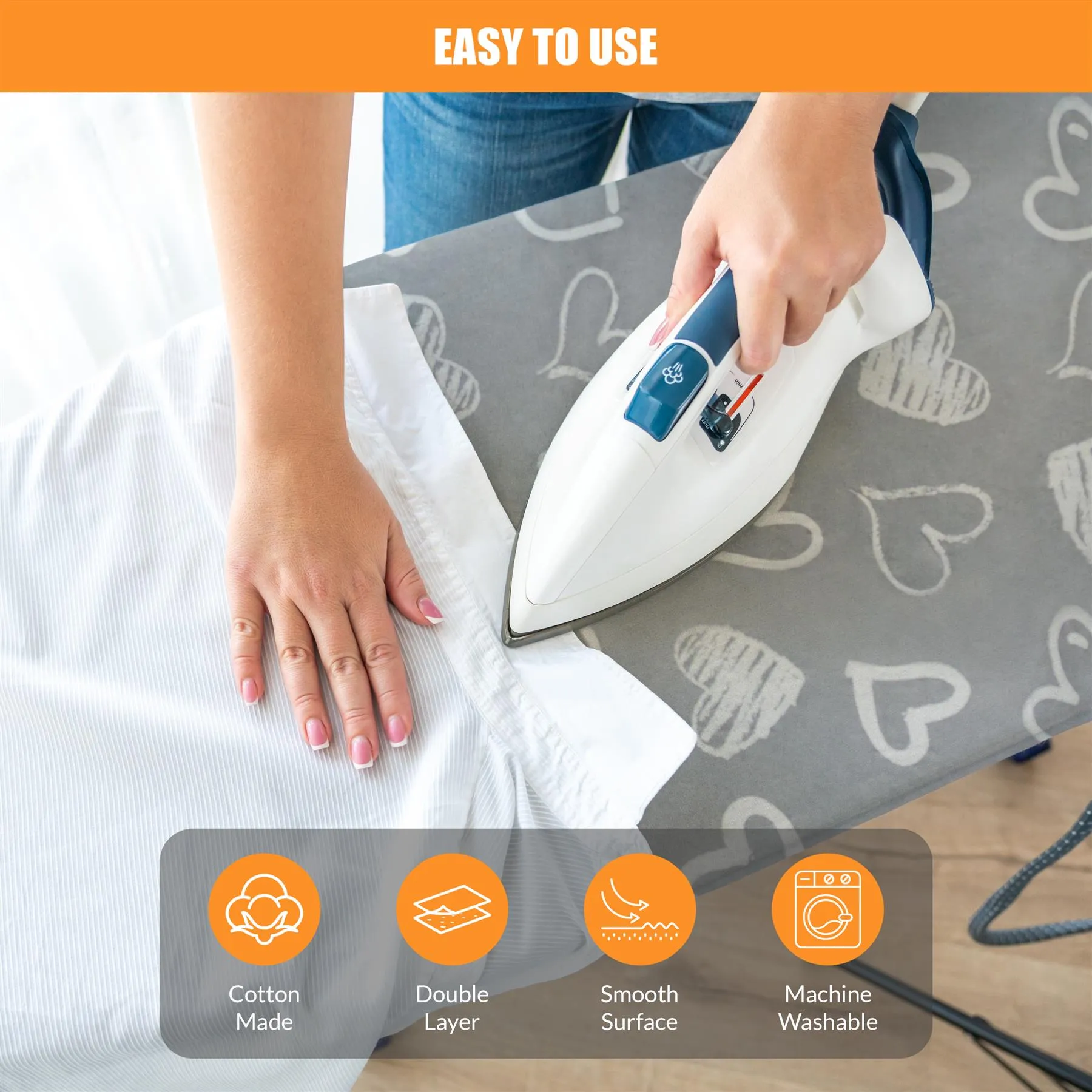Ironing Board Cover - Grey Hearts (122 x 38 cm)
