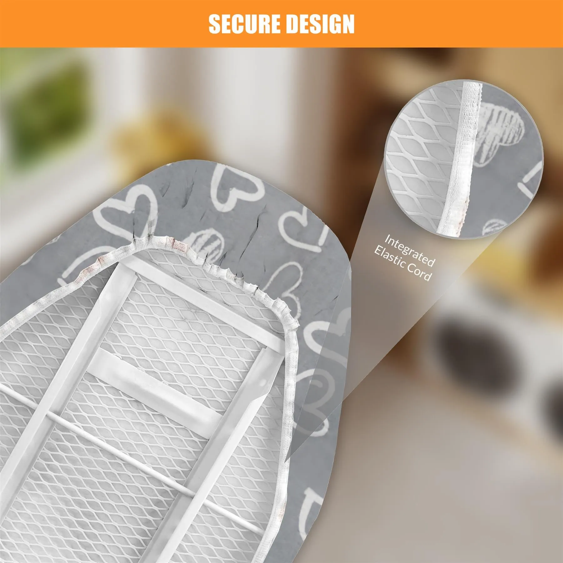 Ironing Board Cover - Grey Hearts (122 x 38 cm)