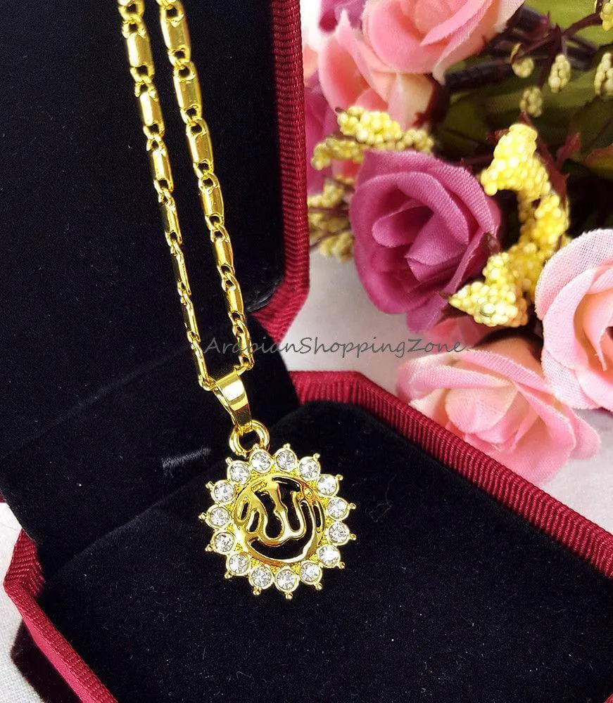 Islamic Allah Pendant Necklace For Women Silver/Gold Color Cubic Zirconia