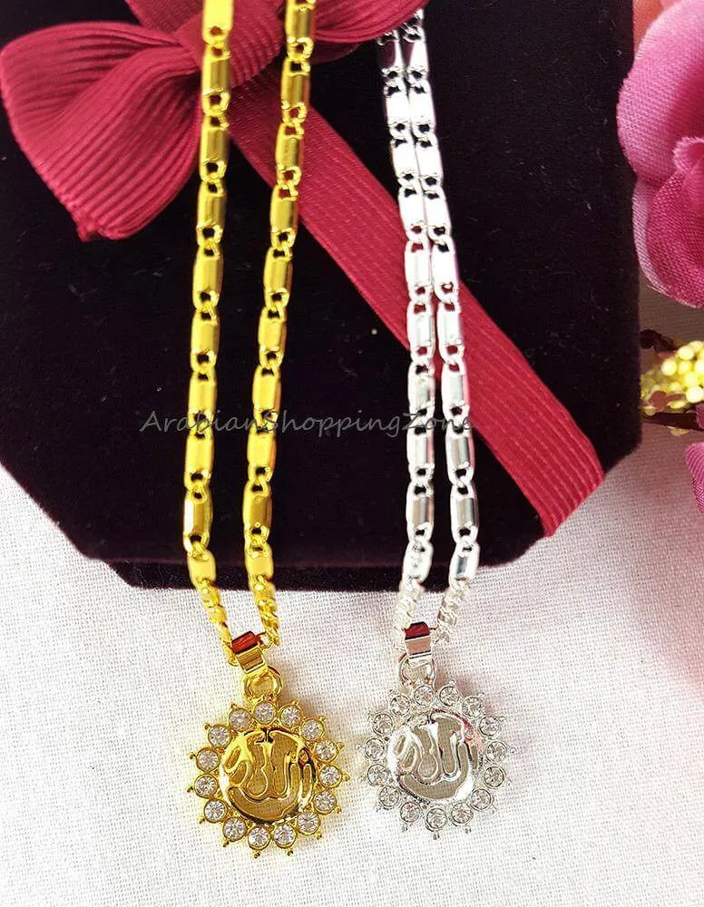 Islamic Allah Pendant Necklace For Women Silver/Gold Color Cubic Zirconia