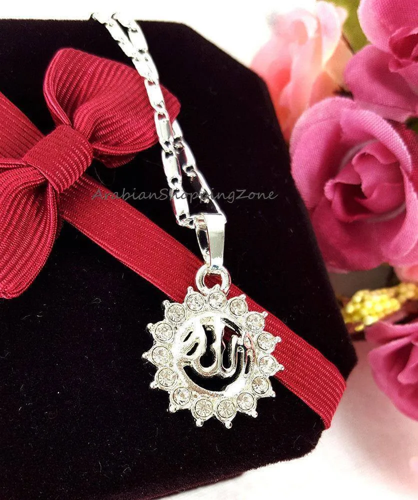 Islamic Allah Pendant Necklace For Women Silver/Gold Color Cubic Zirconia