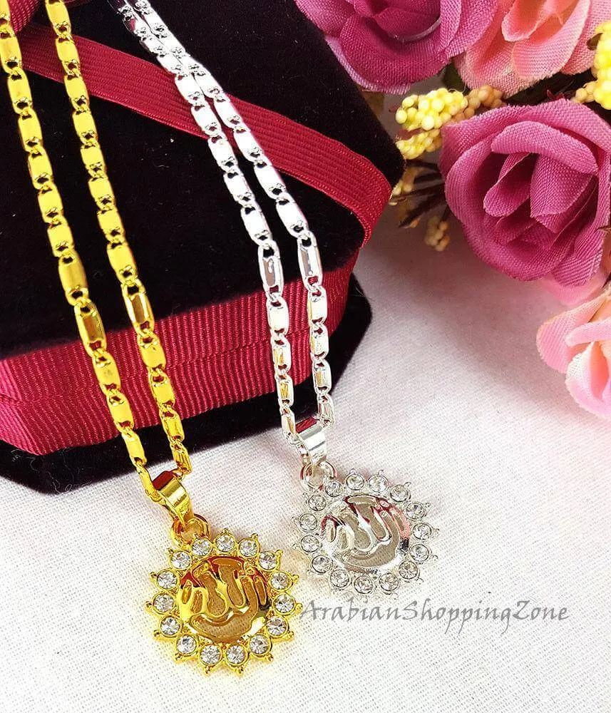 Islamic Allah Pendant Necklace For Women Silver/Gold Color Cubic Zirconia