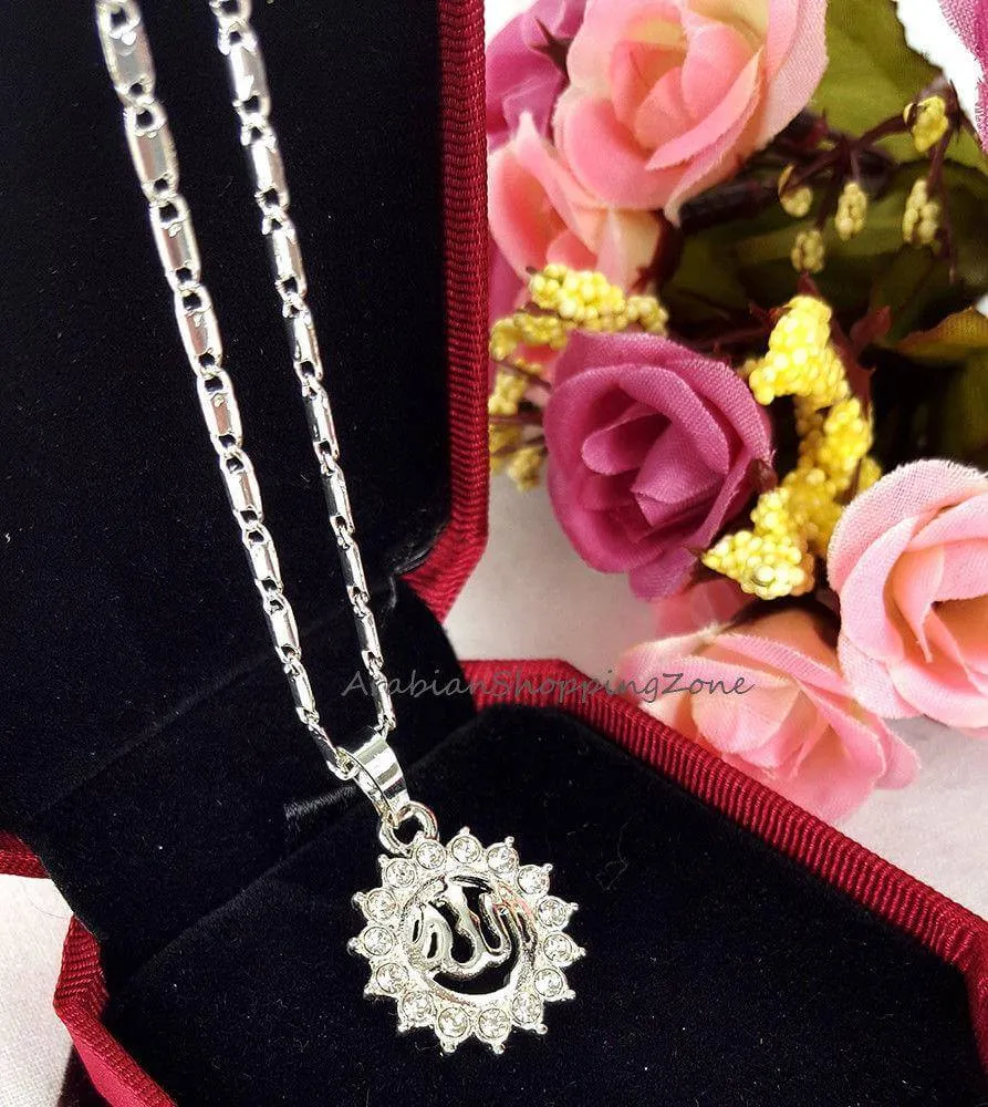 Islamic Allah Pendant Necklace For Women Silver/Gold Color Cubic Zirconia