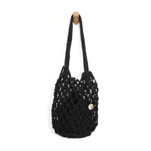 Joy Susan Black Birdie Macrame Tote