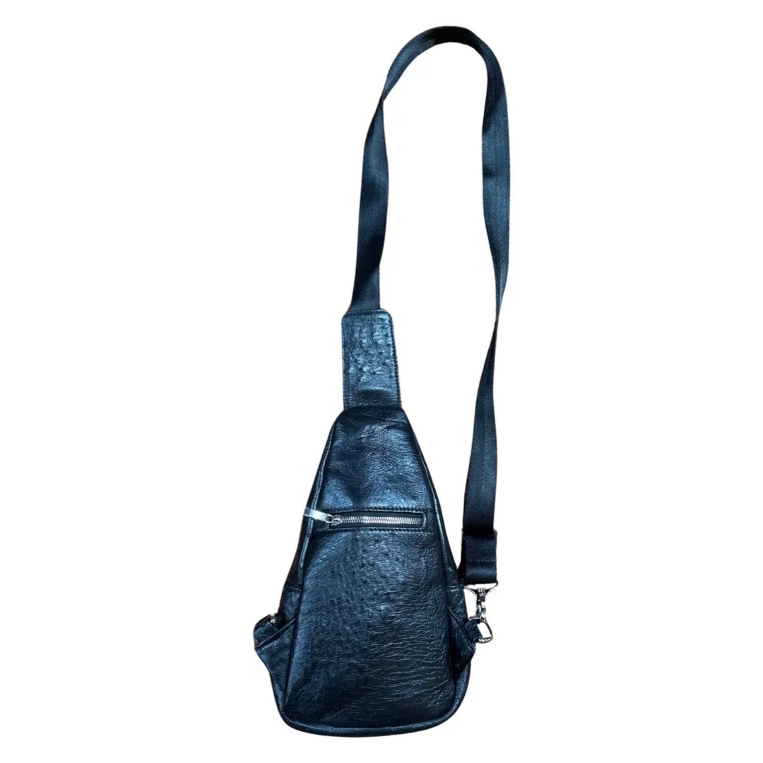 Kashani Black Ostrich Crossbody Bag